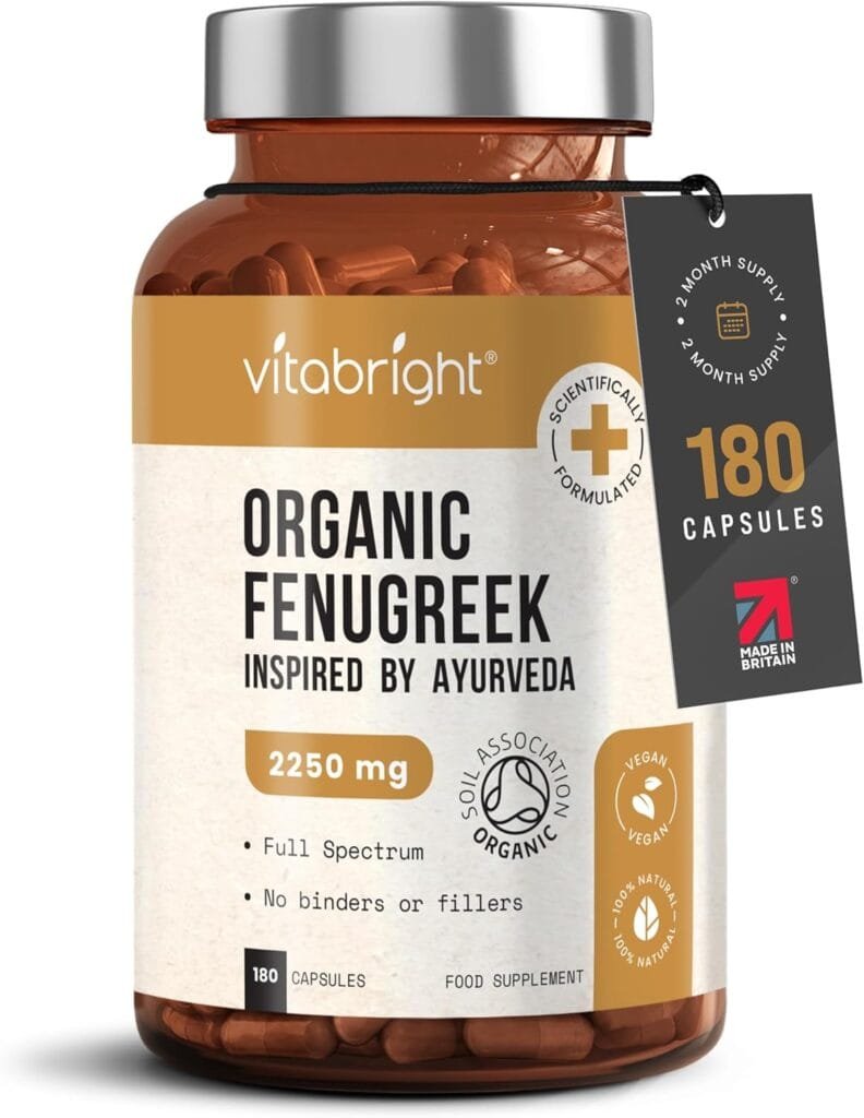 Organic Fenugreek Capsules, 2250mg High Strength, 180 Capsules (not Tablets, not Powder), 60 Day Supply