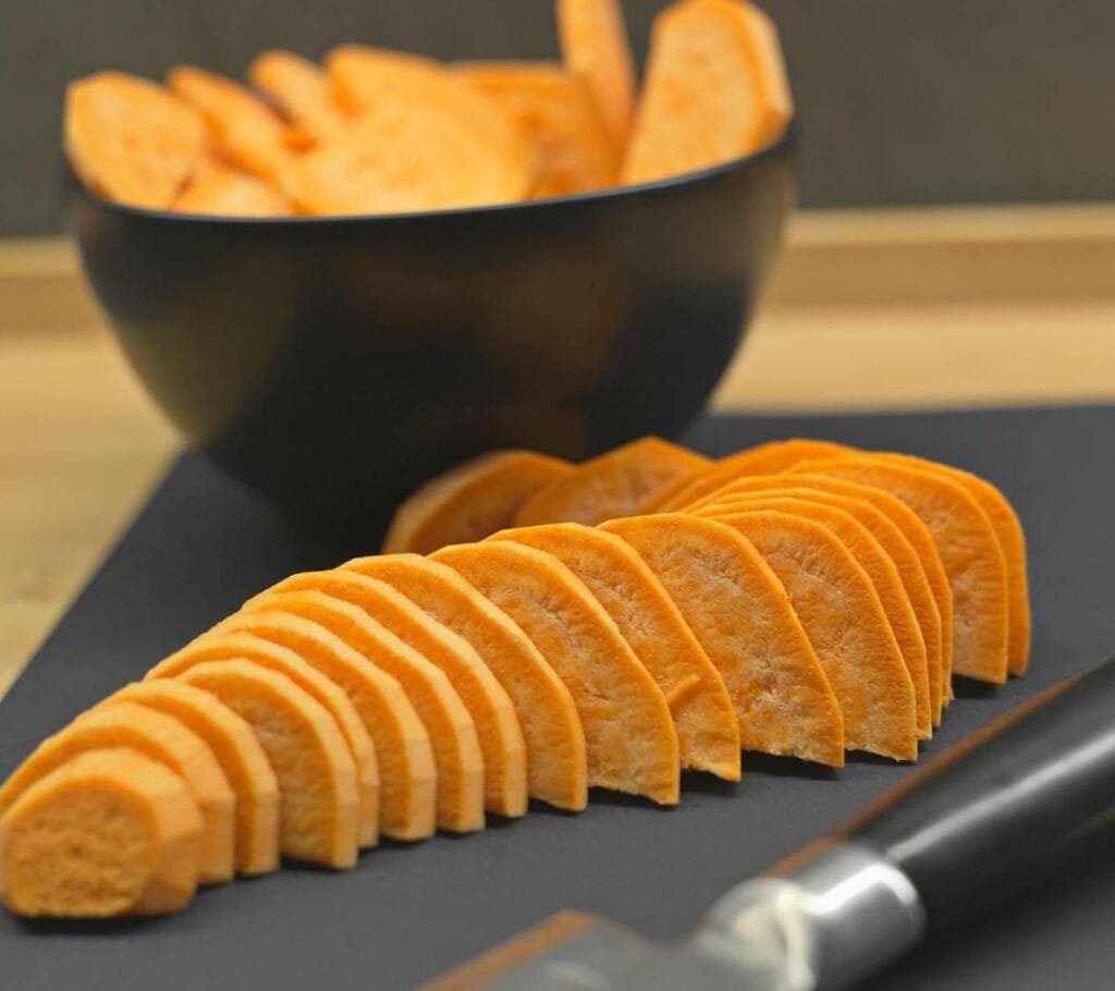 A sliced sweet potato.