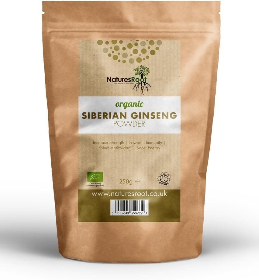 Natures Root Organic Siberian Ginseng Powder 125g - Boost Stamina & Immunity | Vegan | Non GMO | Raw
