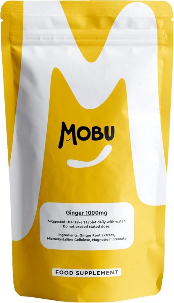 Ginger 1000mg 120 Tablets | Ginger Root Extract | Digestion, Travel Sickness & Joint Support | Letterbox Friendly | Vegan UK Made | GMP Approved | MOBU