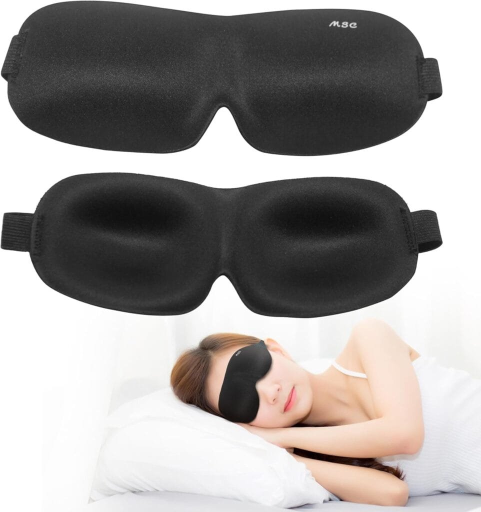A 3D contoured sleep eye mask.